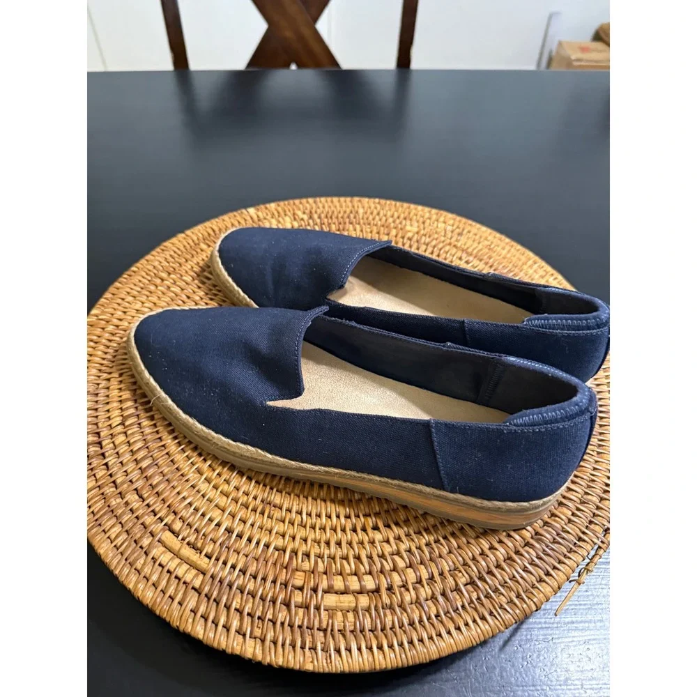 Dr. Scholls Sustainable Comfort Navy Canvas Espadrille Loafers Wedge Slip On